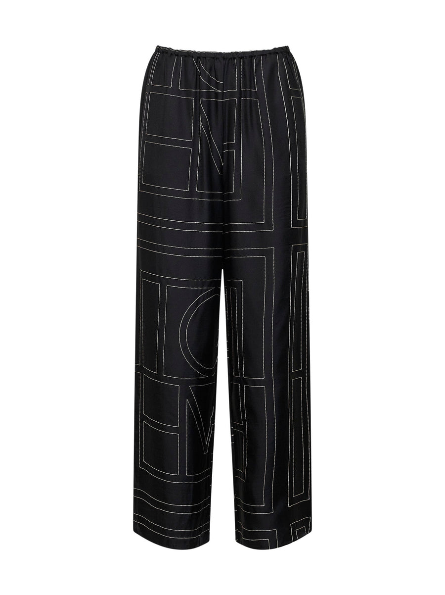 Silk Pajama Trousers Monogram Black