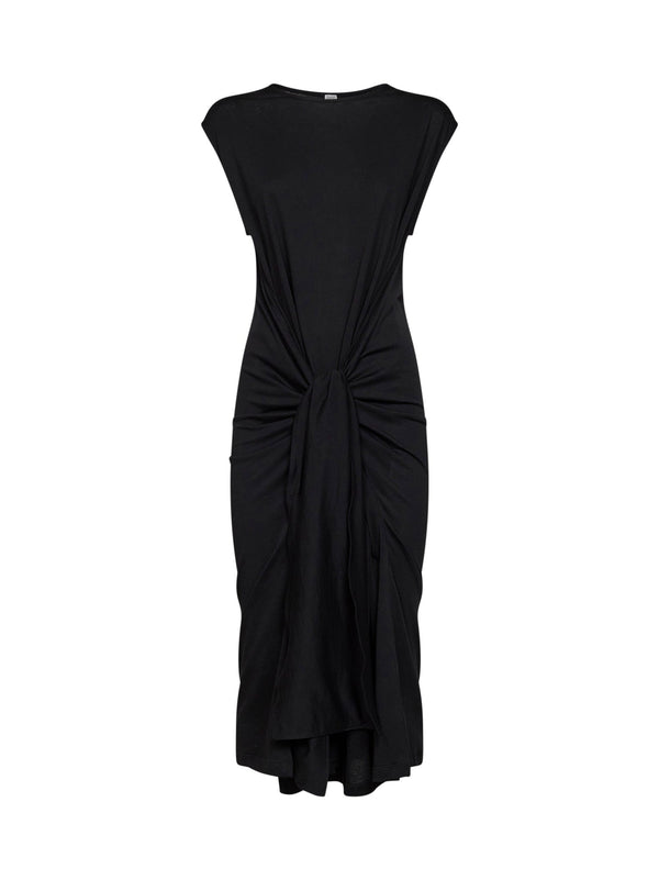 Jersey Tie-Waist Midi Dress Black Organic Cotton