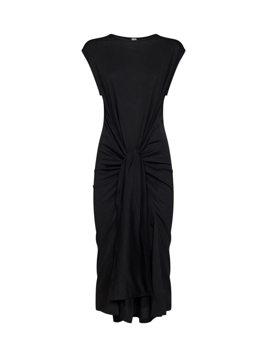 Jersey Tie-Waist Midi Dress Black Organic Cotton