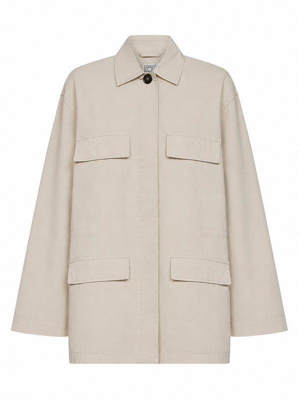 Drawstring Utility Jacket Beige Organic Cotton Bomber