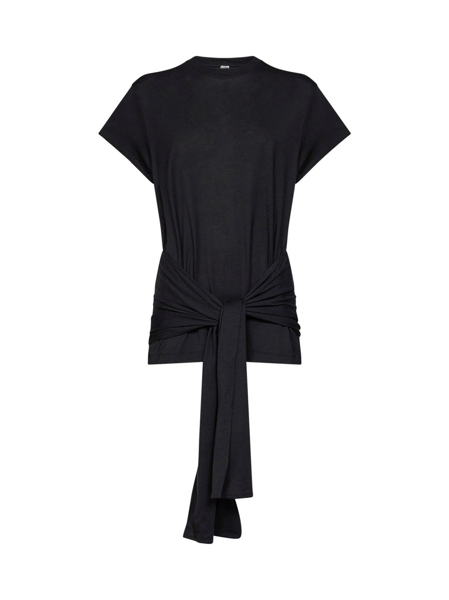 Tie-Waist Jersey Top, Black Lyocell Tops