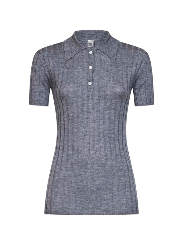 Polo Shirt Melange Grey Cashmere-Silk Tops