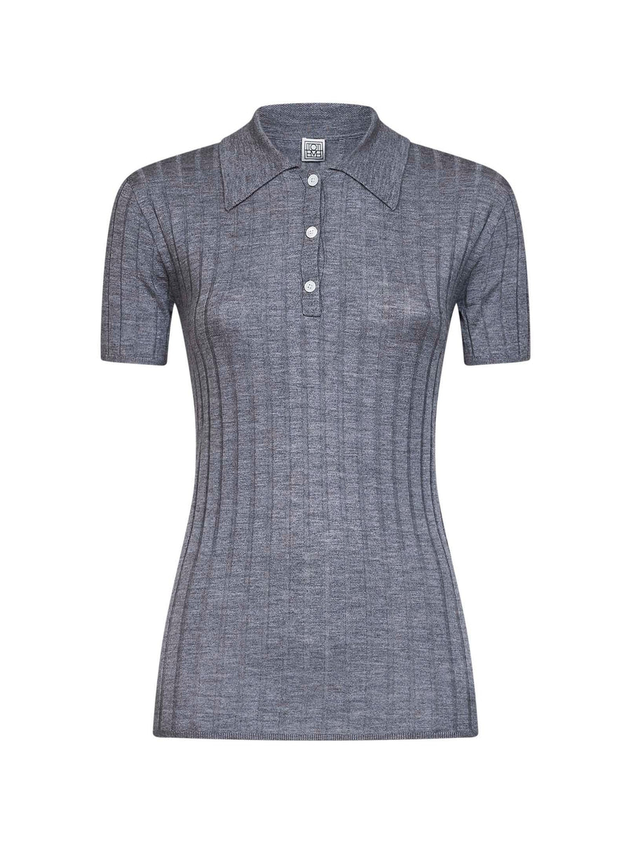 Polo Shirt Melange Grey Cashmere-Silk Tops