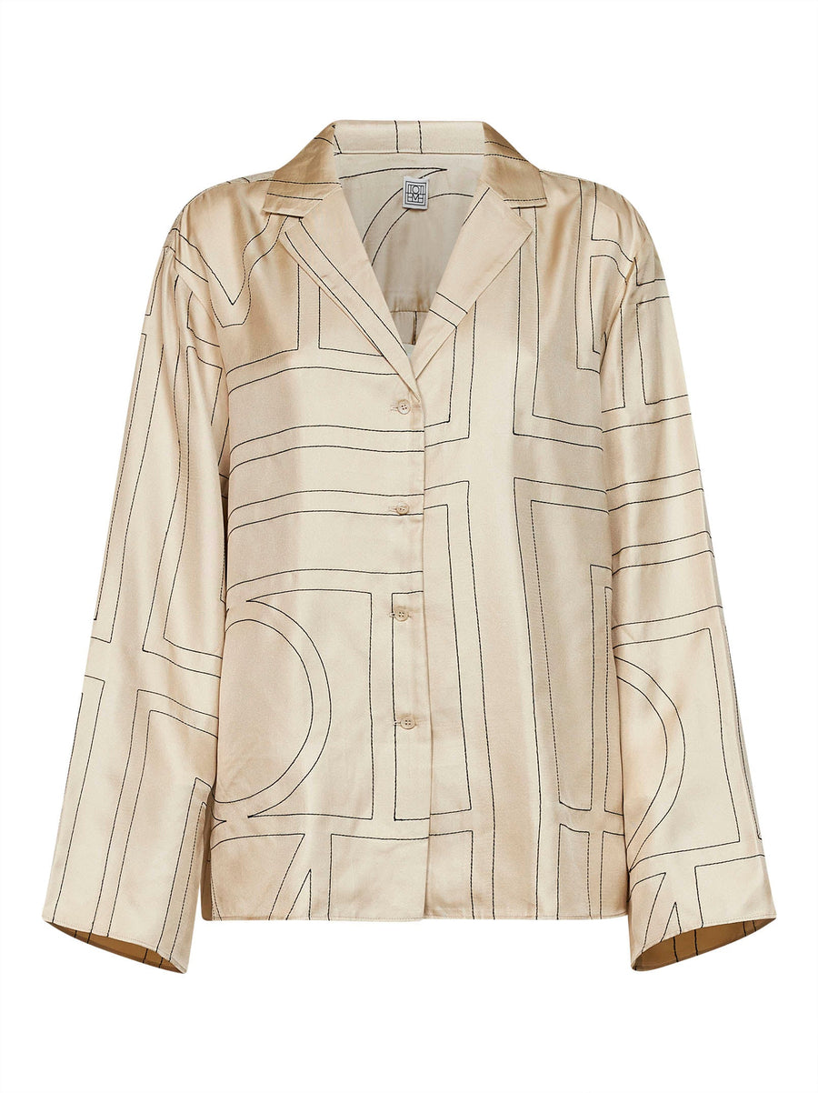 Silk Pyjama Shirt Ivory Monogram