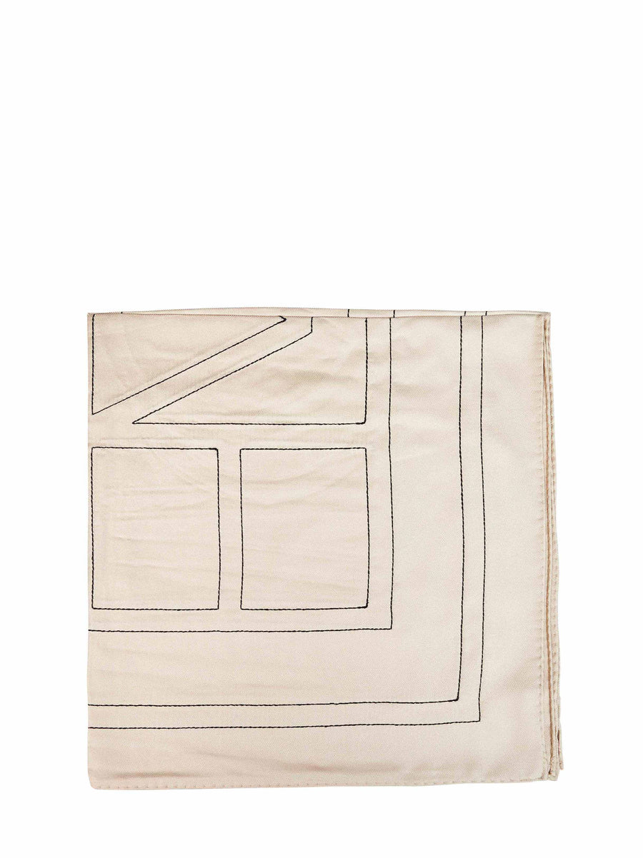 Silk Scarf Embroidered Monogram Ivory