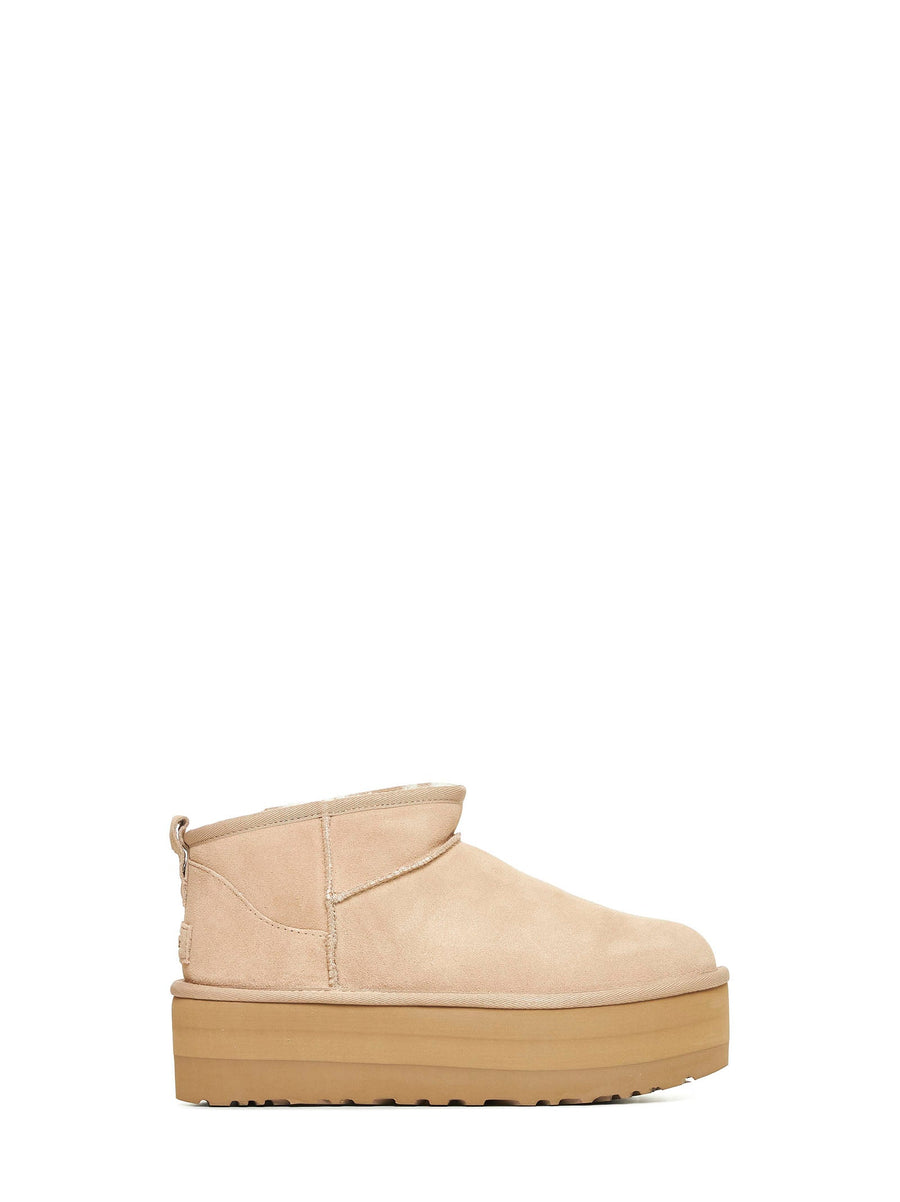 Ankle Boots Ultra Mini Suede Beige Calf Leather