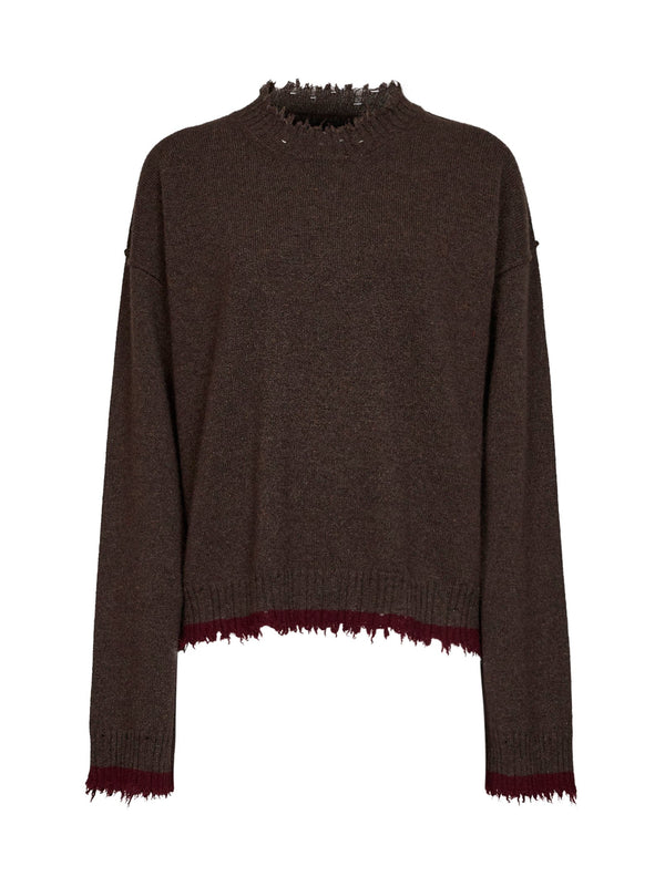 Ribbed Crewneck Sweater Brown Modal
