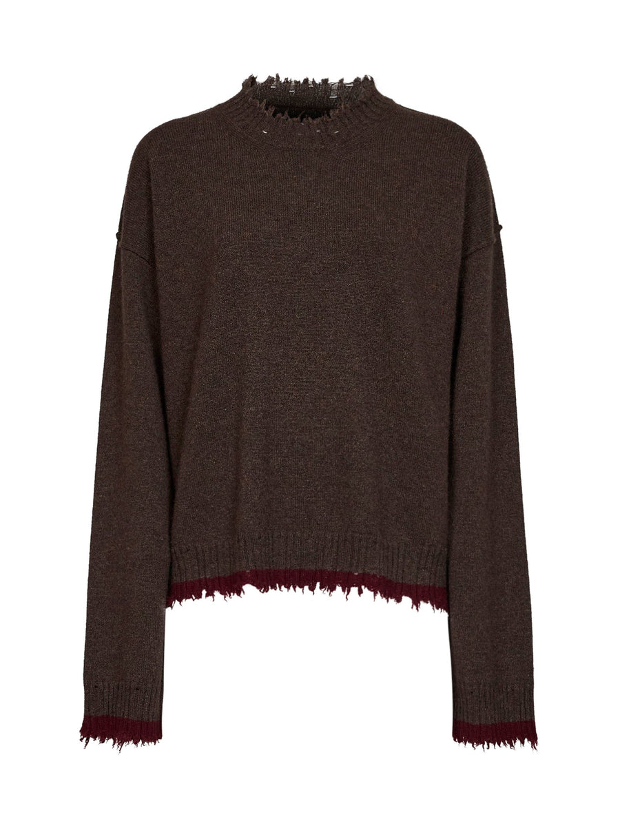 Ribbed Crewneck Sweater Brown Modal