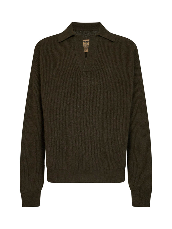 Polo Shirt Ribbed Cashmere Green Knitwear