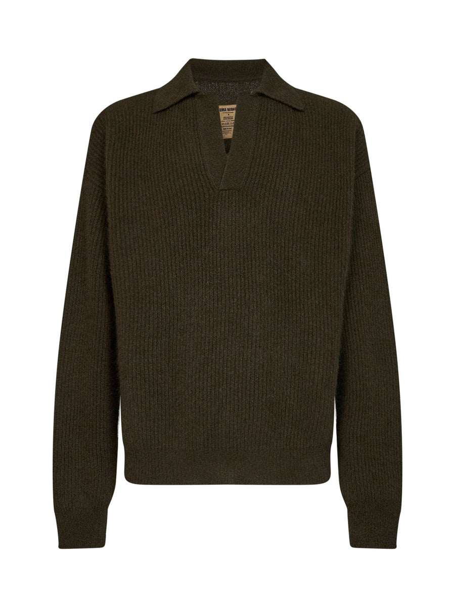 Polo Shirt Ribbed Cashmere Green Knitwear