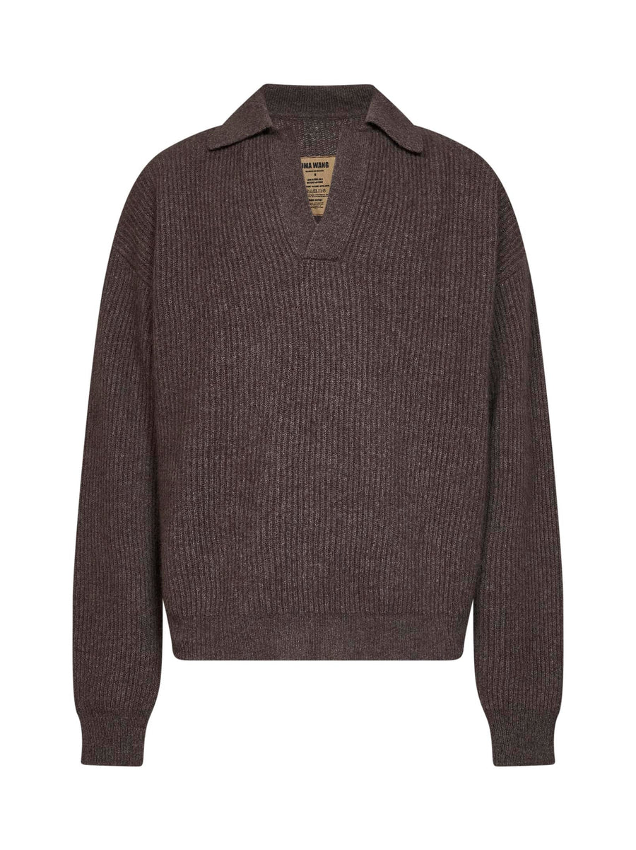 Ribbed Polo Shirt Brown Viscose Knitwear