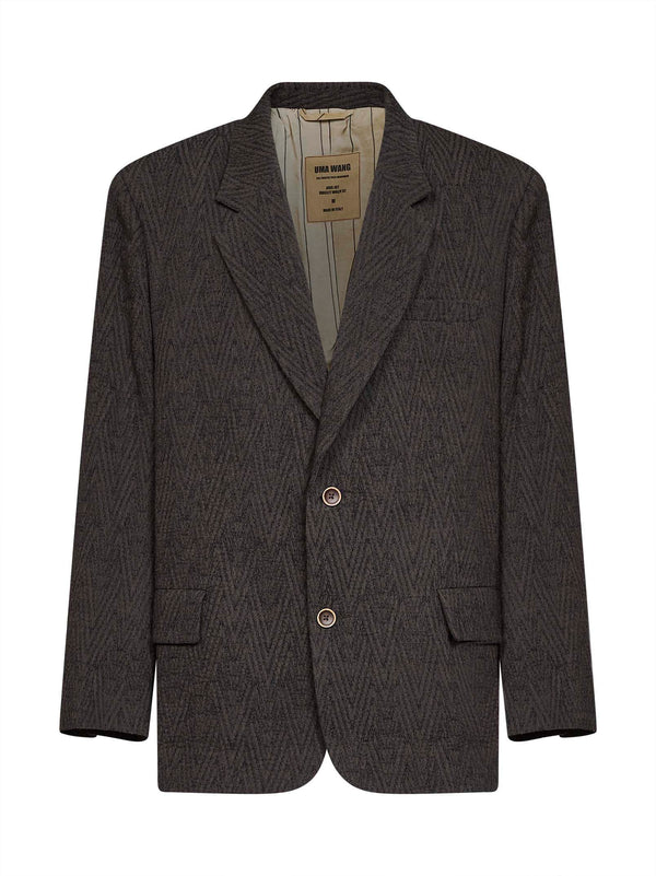 Blazer Java Chevron Stretch Wool Brown Virgin Jacket