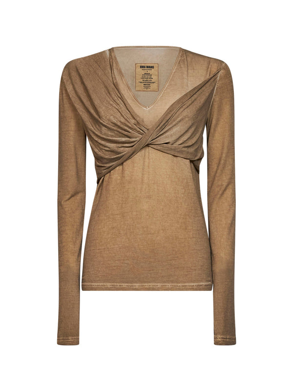 T-Shirt Twisted Jersey Tan Beige Modal Knitwear