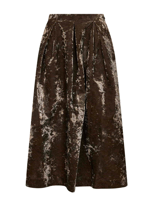 Midi Skirt Gomes Dark Olive Velvet Green Viscose