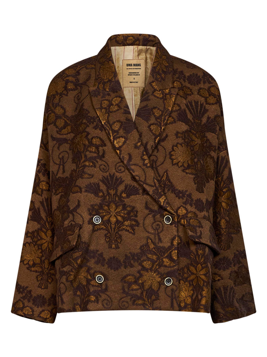 Crossword Jacket Brown Floral Jacquard Virgin Wool