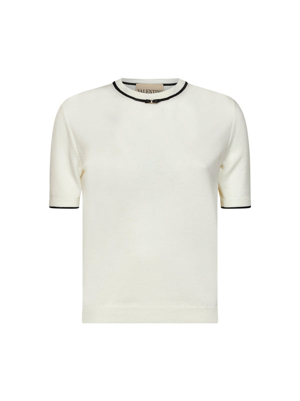 Wool Sweater With Vlogo Ivory Virgin