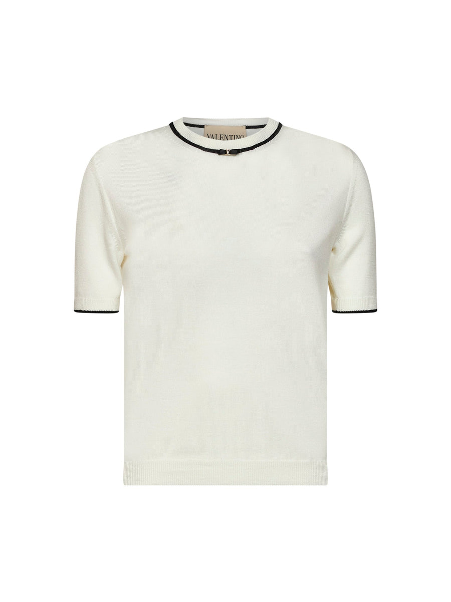 Wool Sweater With Vlogo Ivory Virgin