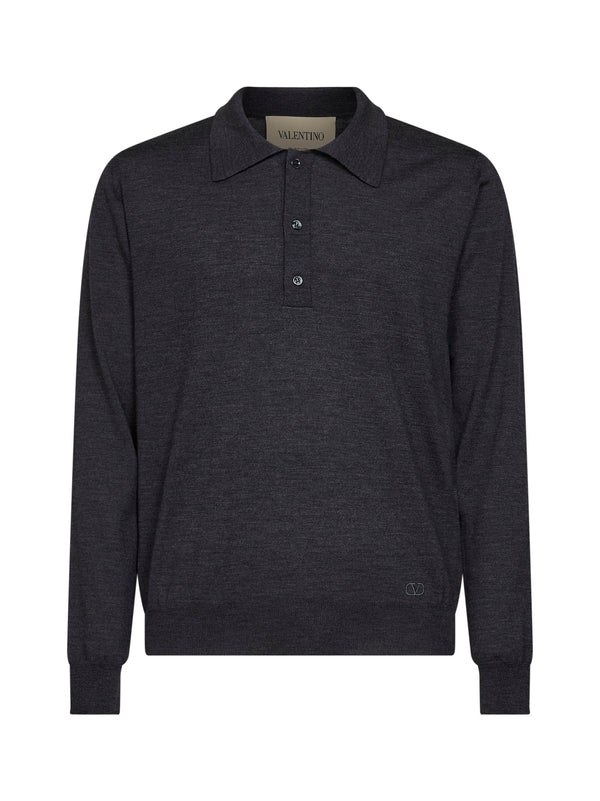 Polo Shirt Dark Grey Wool Cotton
