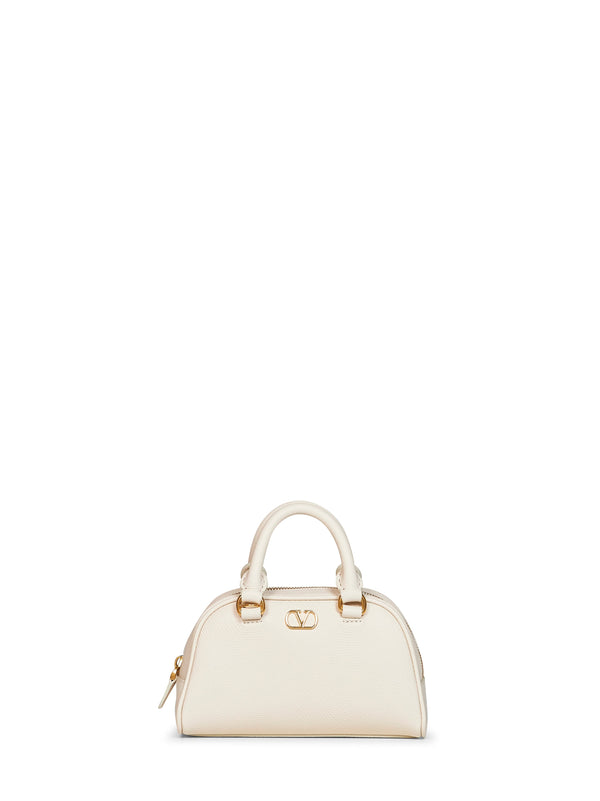 Mini Dome Bag Vlogo Signature Light Ivory Calf Leather Handbags