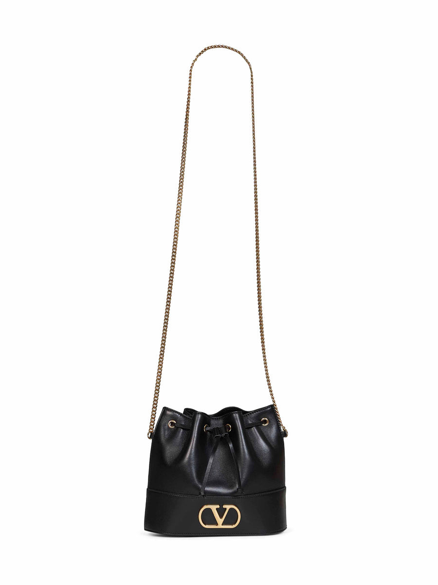 Mini Bucket Bag Vlogo Signature Black Lambskin Handbags