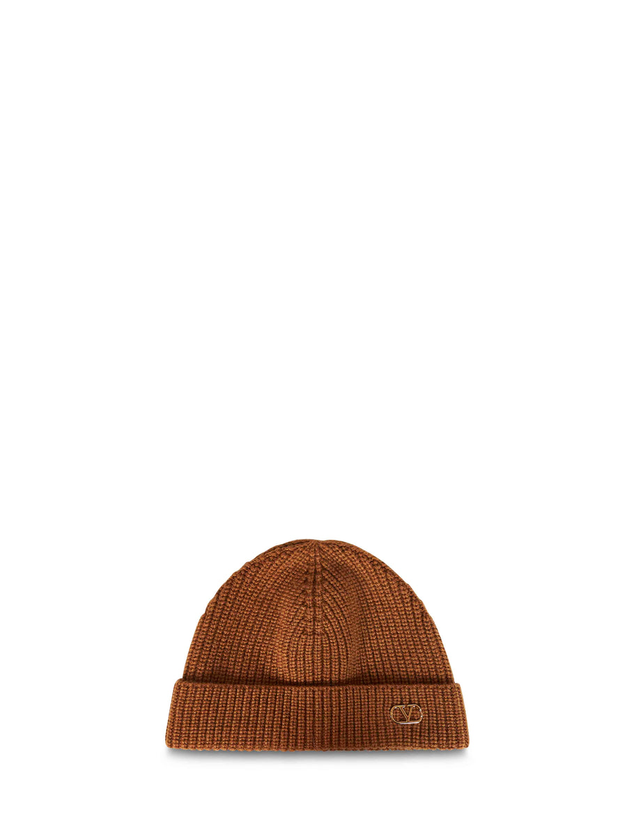 Cashmere Beanie Vlogo Signature Camel Brown Hat
