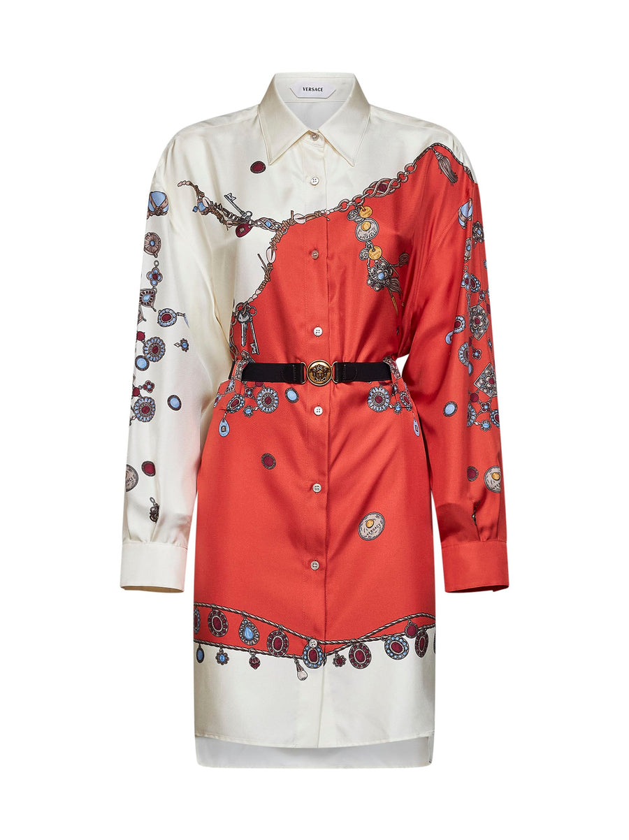 Mini Dress Silk Twill Orange Print Multicolour