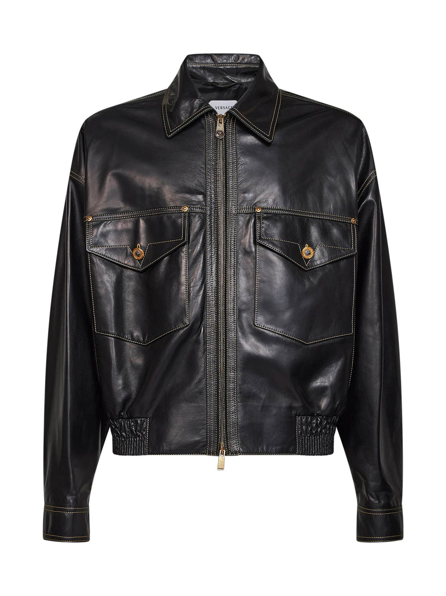 Leather Blouson Black Nappa Multicolour Calf Bomber Jackets
