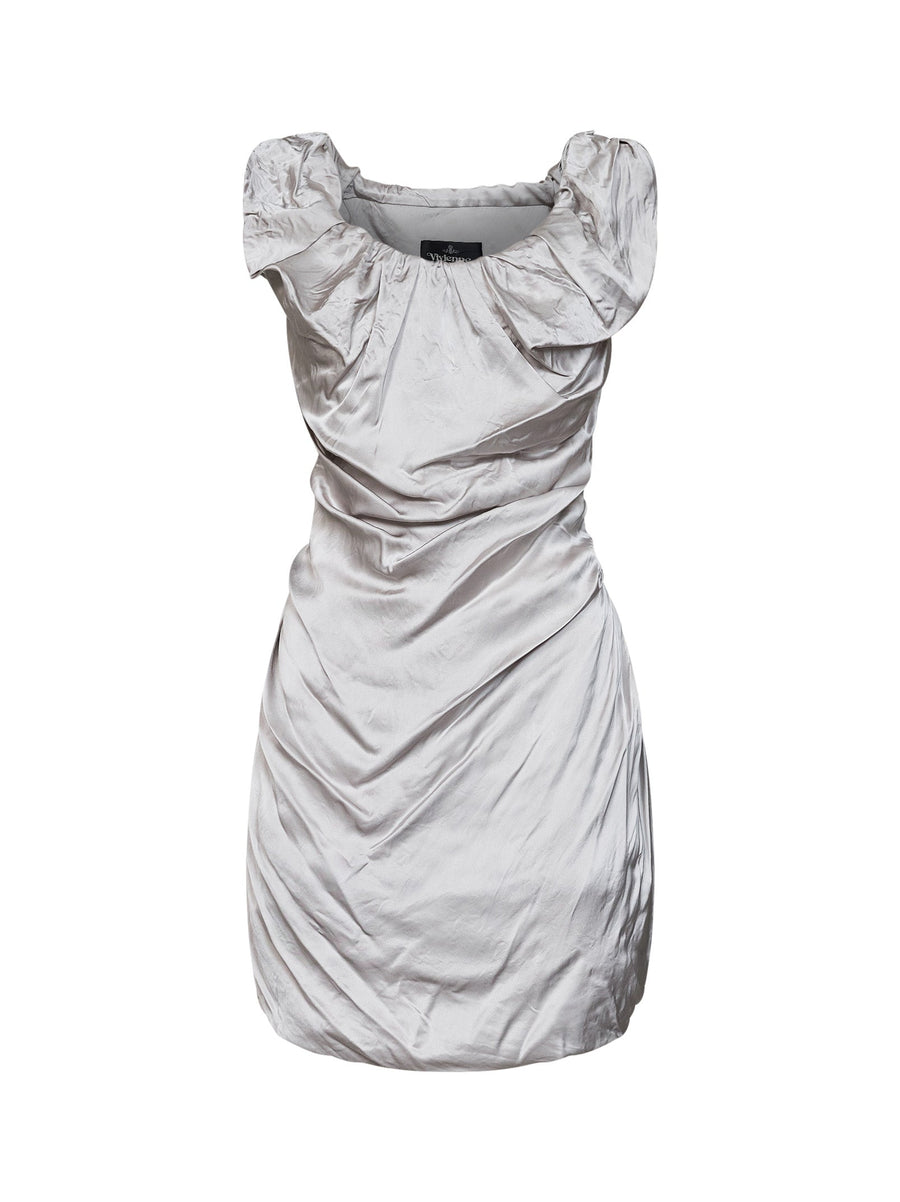 Mini Dress Twisted Ginnie Mother-Of-Pearl Satin Grey Viscose