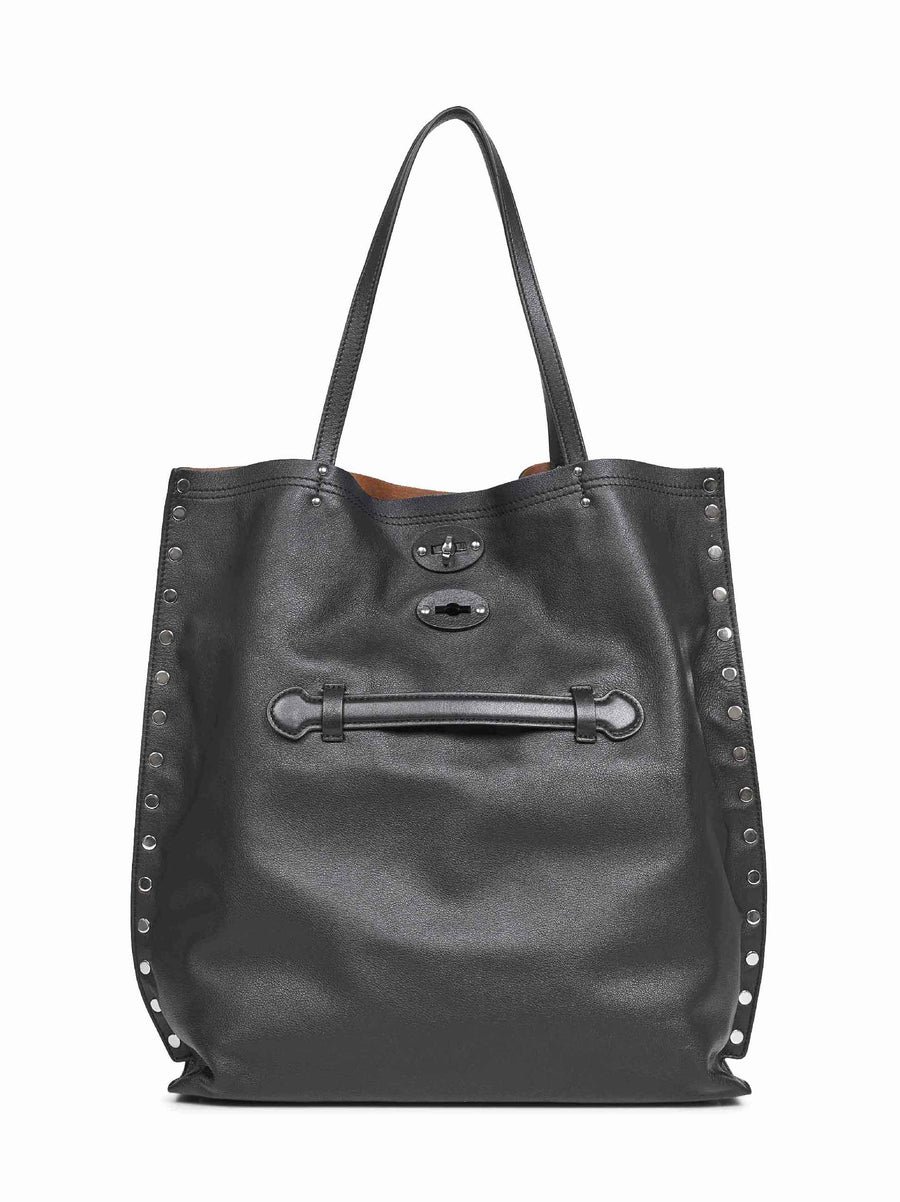 Tote Bag Aspasso Black Leather Bovine (top Grain) Handbags