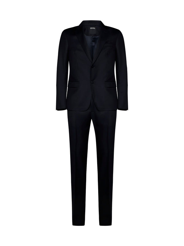 Suit Single-Breasted Blue Wool-Mohair Suits