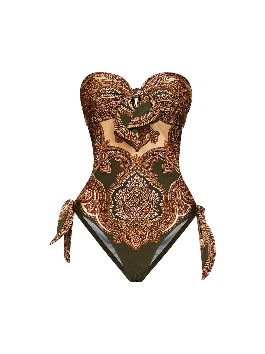 One-Piece Swimsuit Mahon Olive Paisley Multicolour Polyamide Swimwear