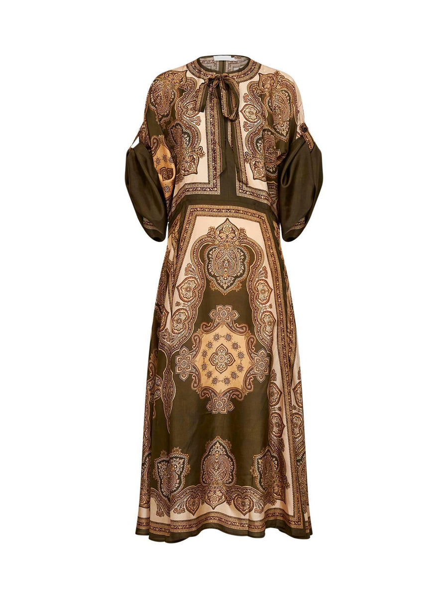 Midi Tunic Dress Mahon Olive Silk Multicolour