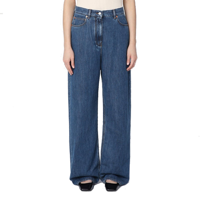 Wide Leg Denim Jeans Blue Cotton Lyocell