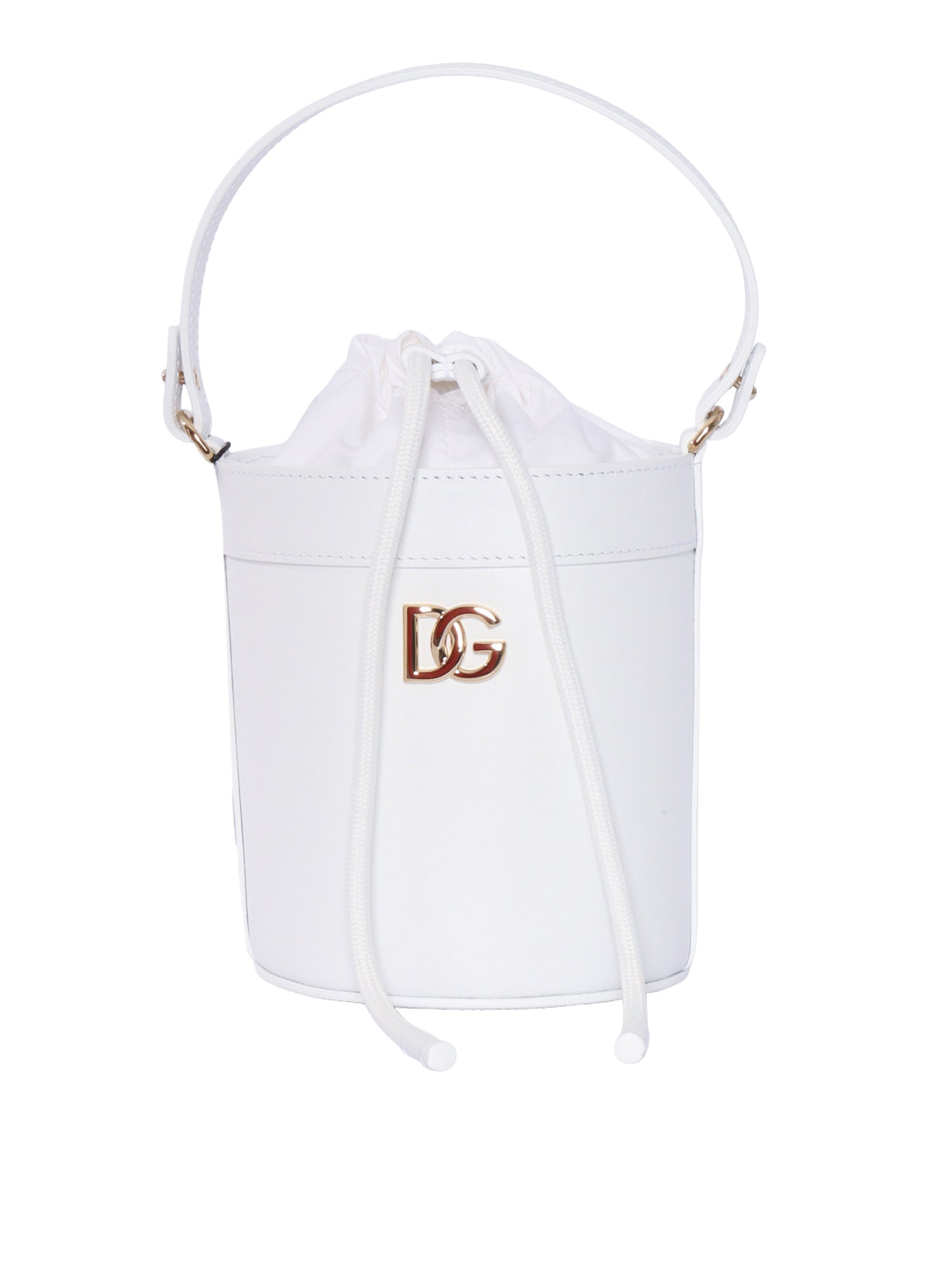 BUCKET BAG White Calf Leather Fabric 2 Cotton