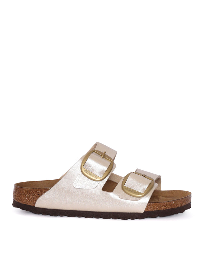 Arizona Big Buckle gracef. pearl white, Birko Flor Silver Birkoflor Sole In Eva Sandal