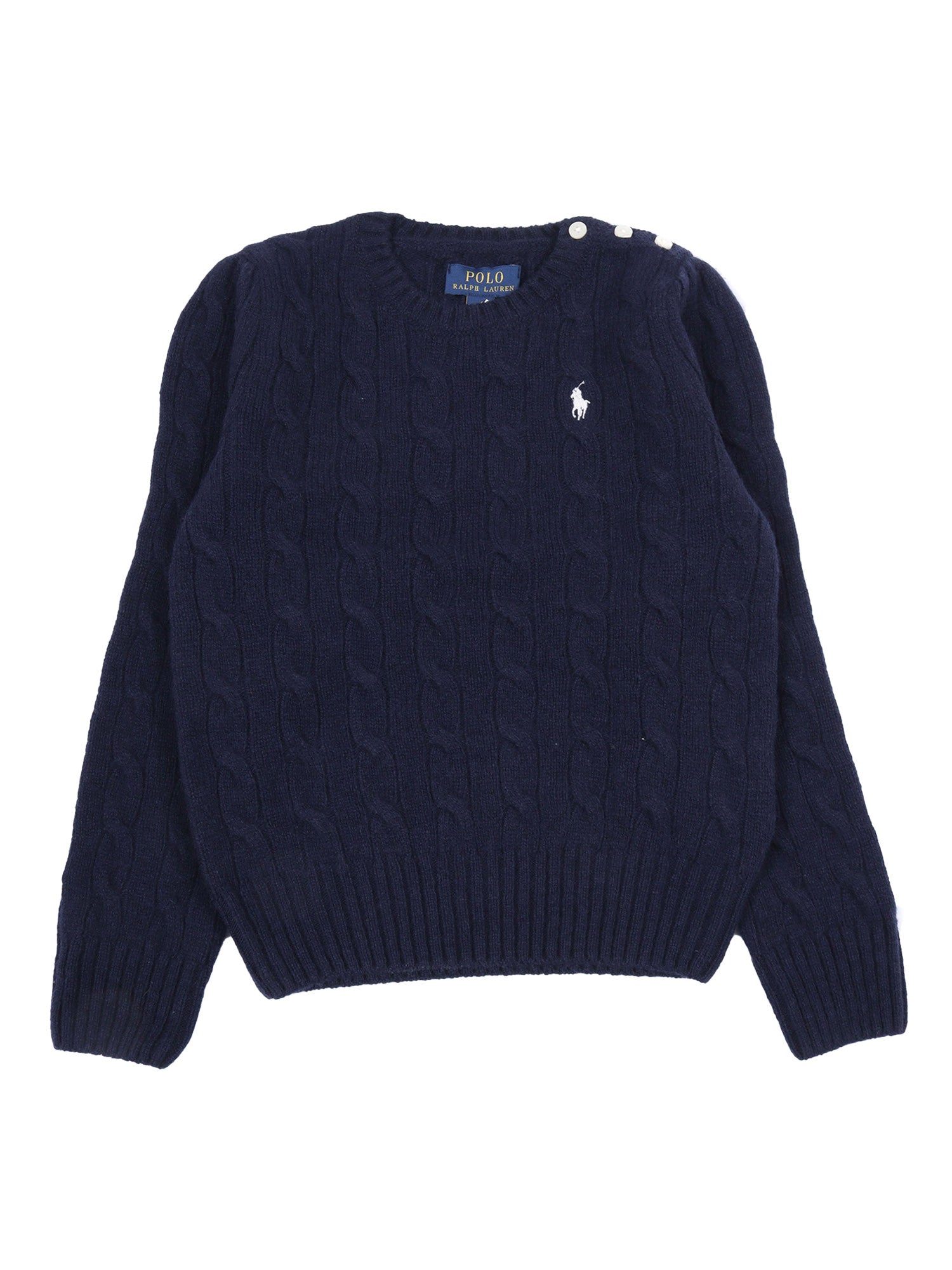 Cable Cn-Sweater-Pullover Blue Wool Cashmere Crewneck