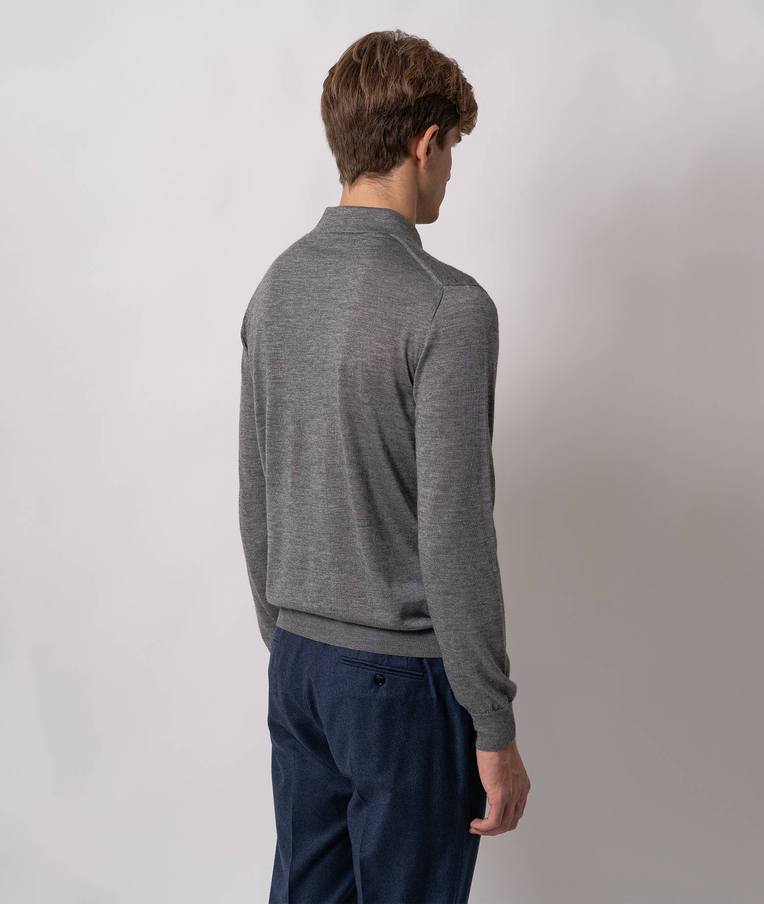 Cashmere And Silk Polo Shirt Vienna Blue Pullover M/lunga