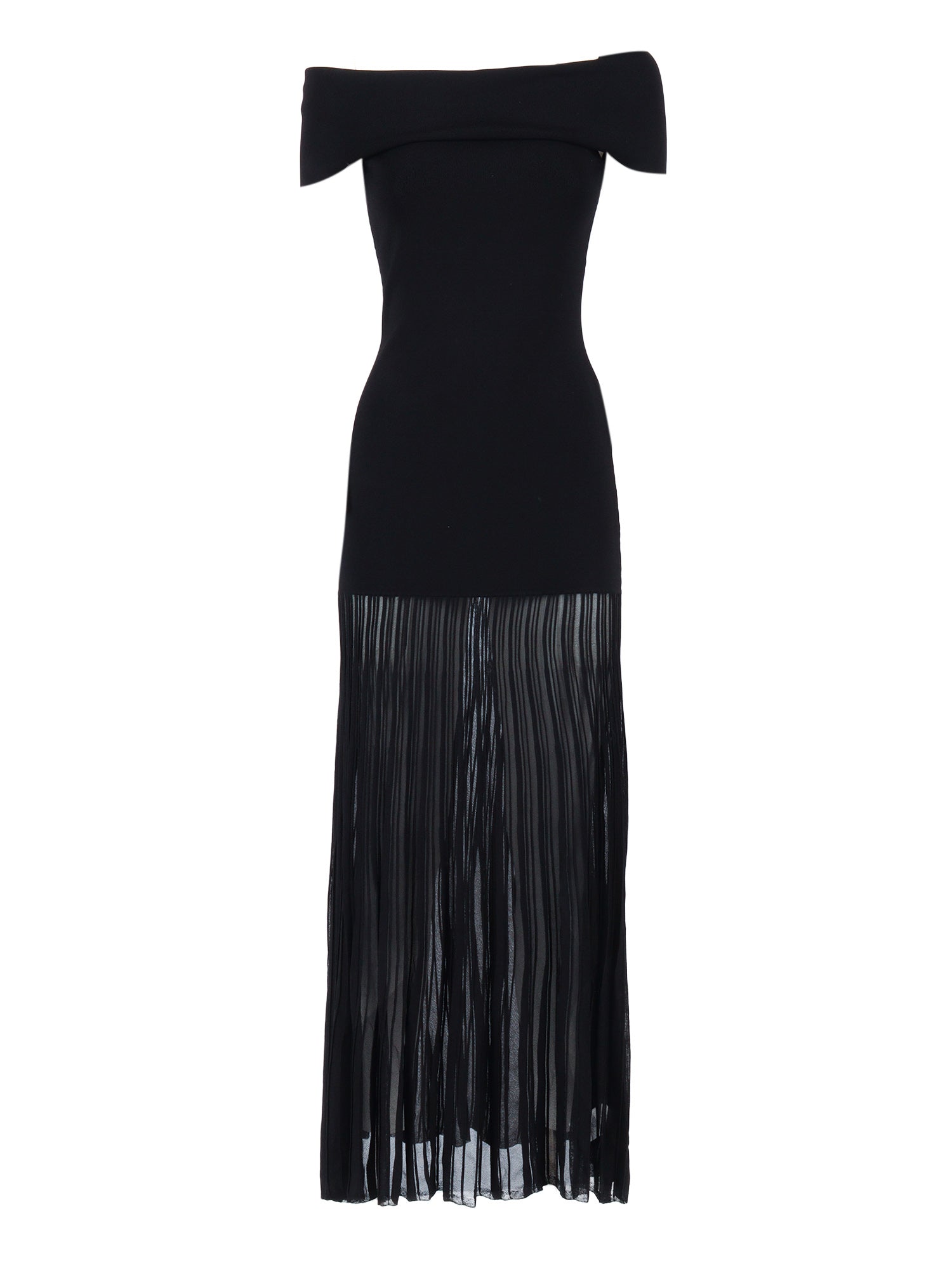 FOLD OVER SHEER MAXI DRS Black Recycled Viscose Nylon Dress