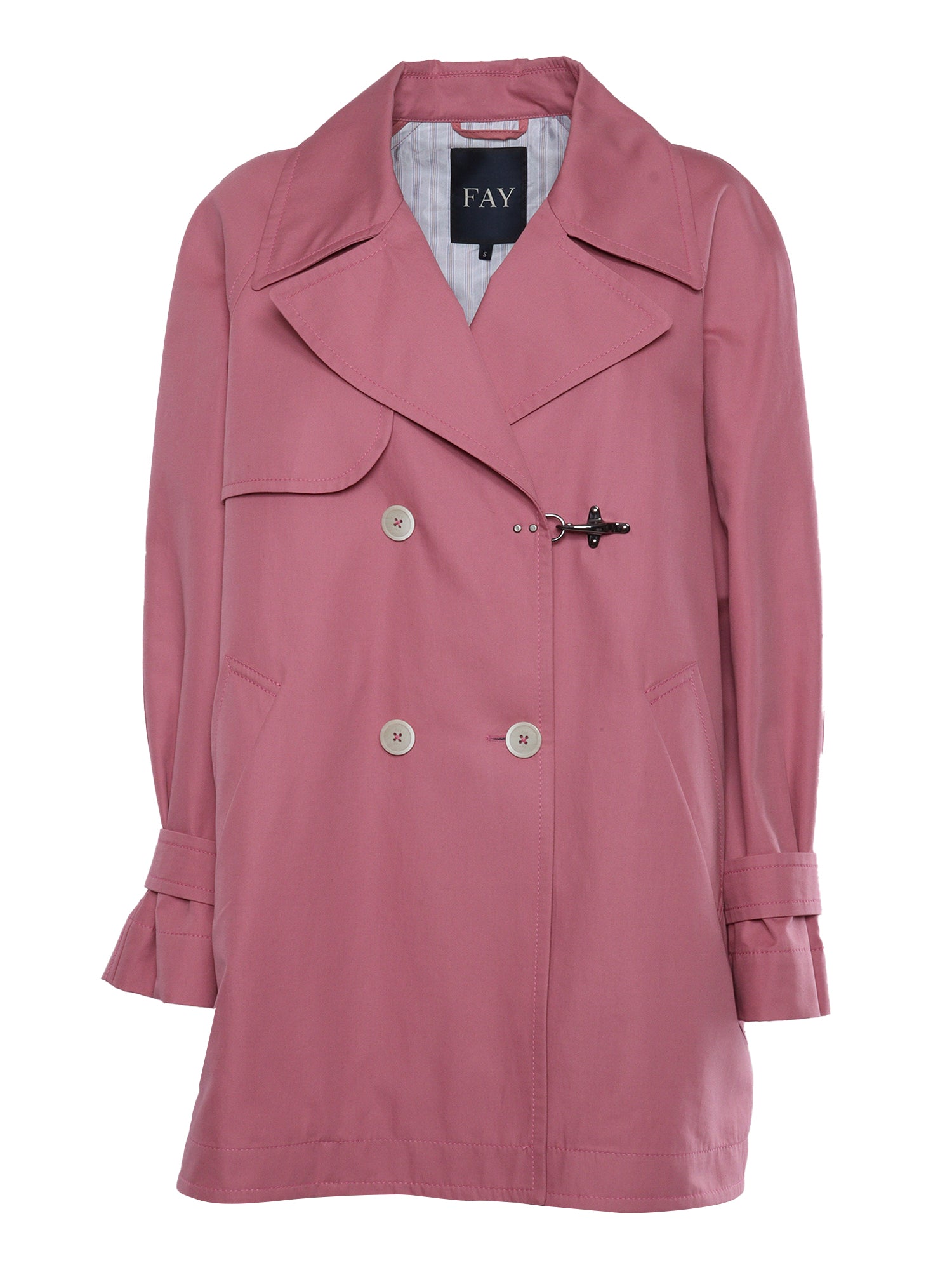 Magenta double-breasted parka Pink Cotton Fabric 2 Cupro Coat