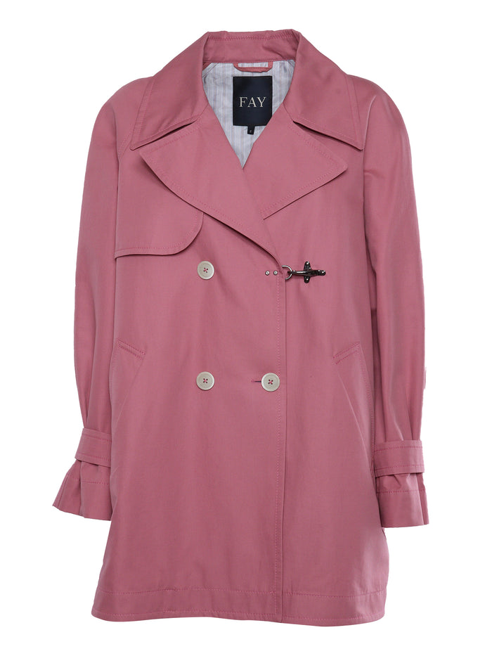Magenta double-breasted parka Pink Cotton Fabric 2 Cupro Coat