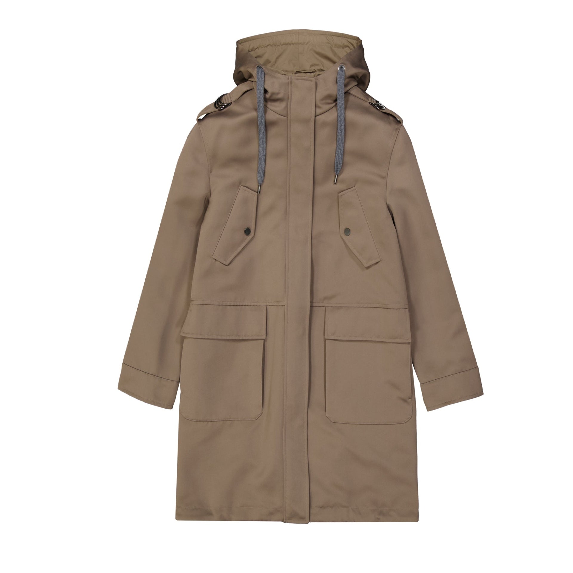 Blend Cotton Parka Brown Polyester
