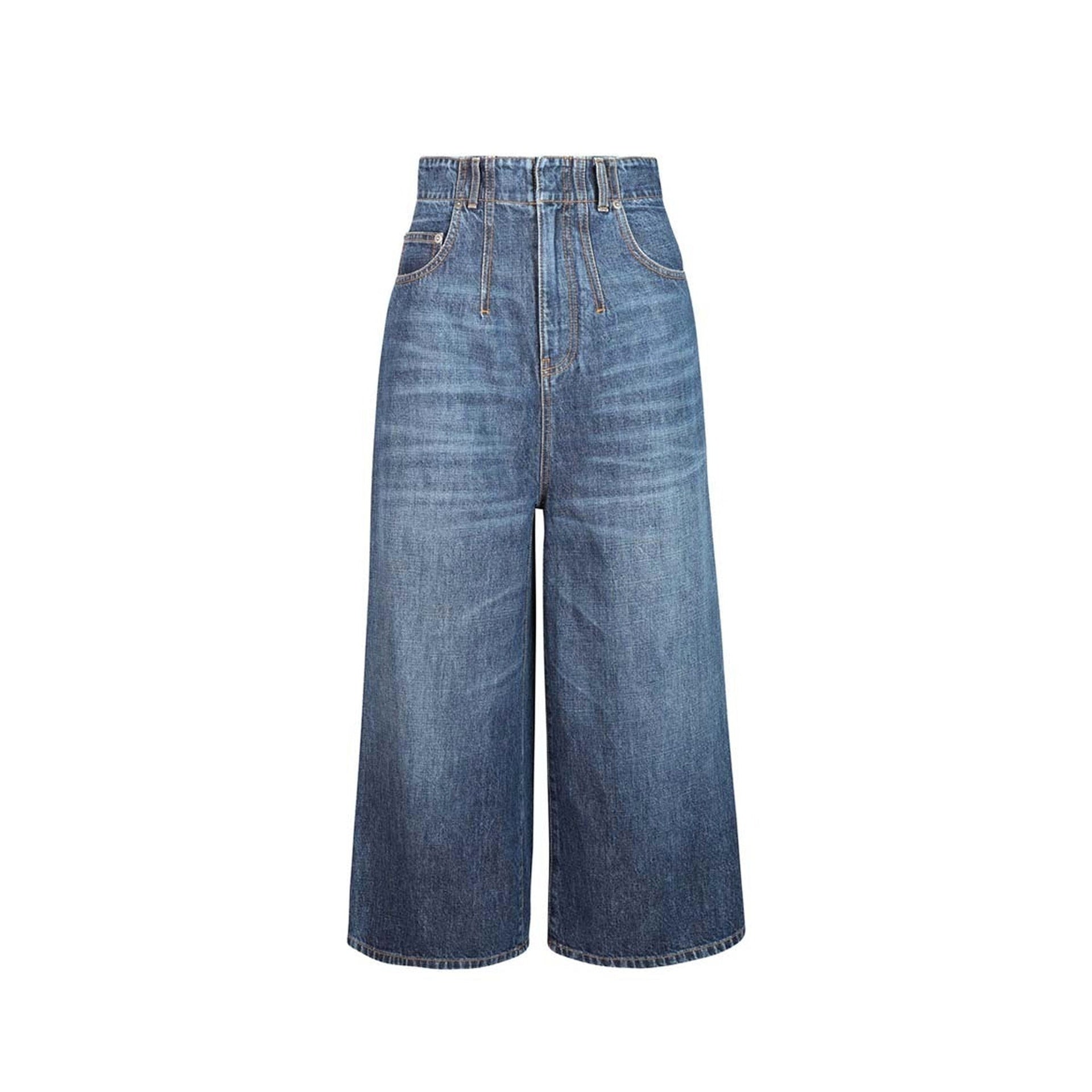 Wide-Leg Denim Jeans Blue Cotton