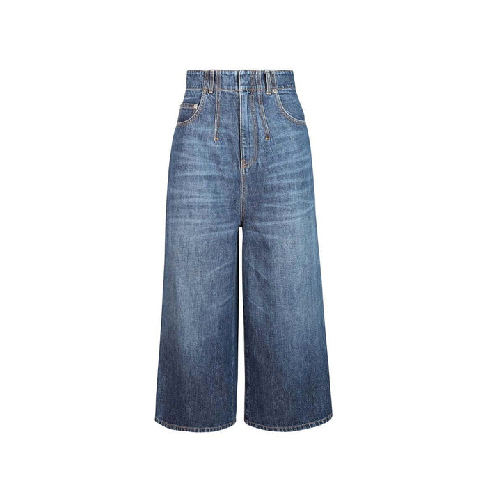 Wide-Leg Denim Jeans Blue Cotton