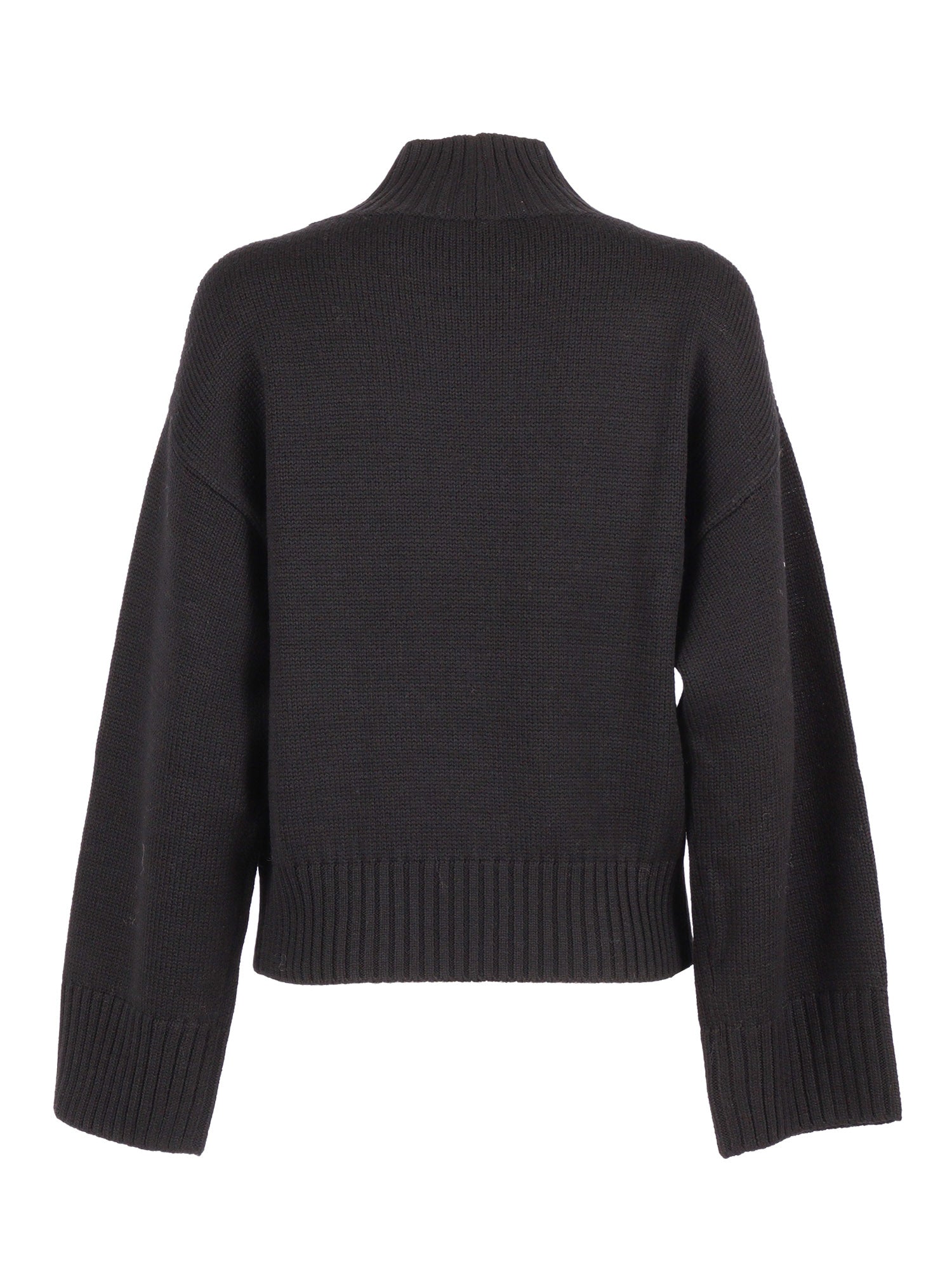 Merino Wool Cropped Turtle Neck Sweater Black Virgin Crewneck