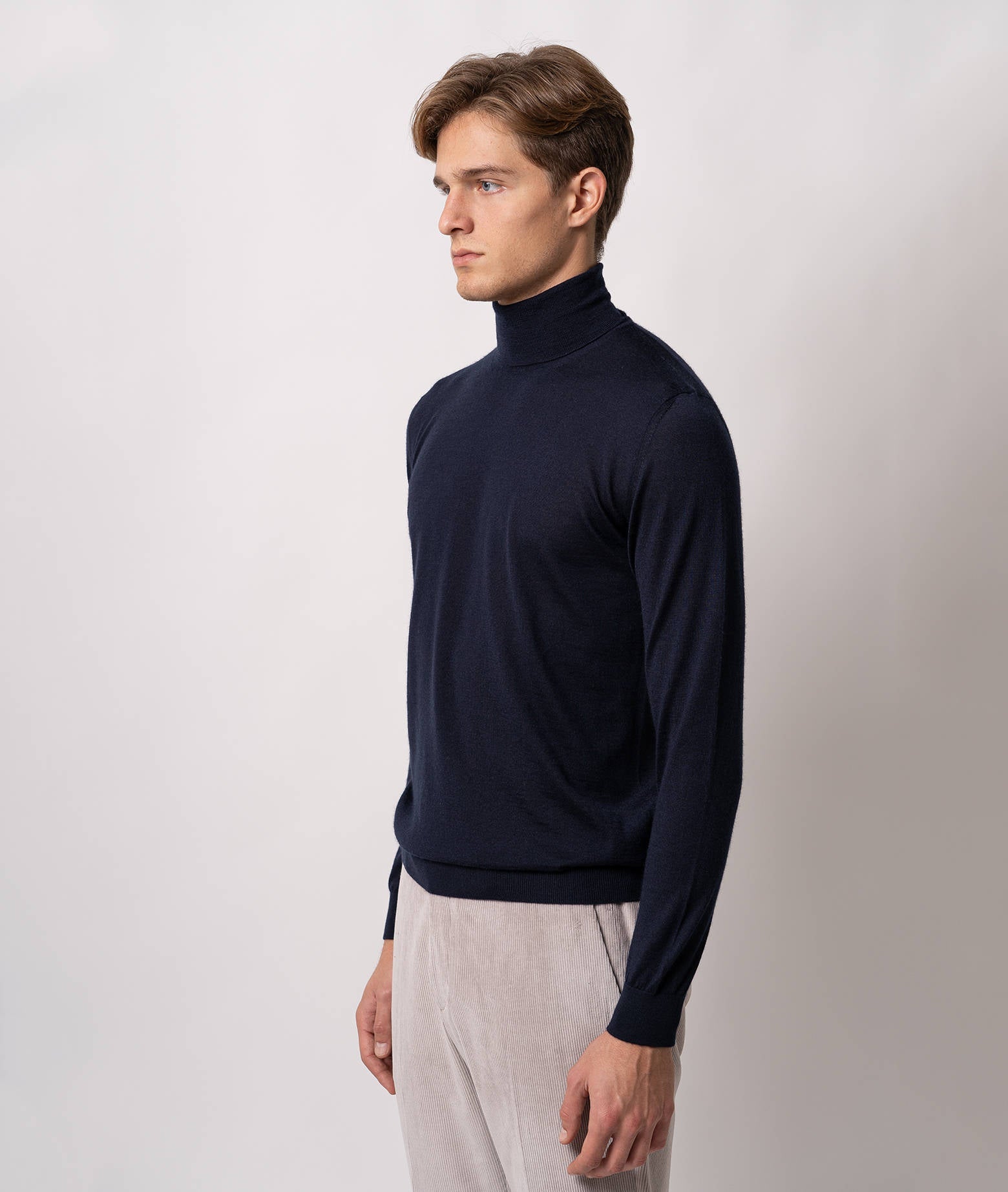 Turtleneck Cashmire And Silk Sweater Salisburgo Navy High Turtle Neck