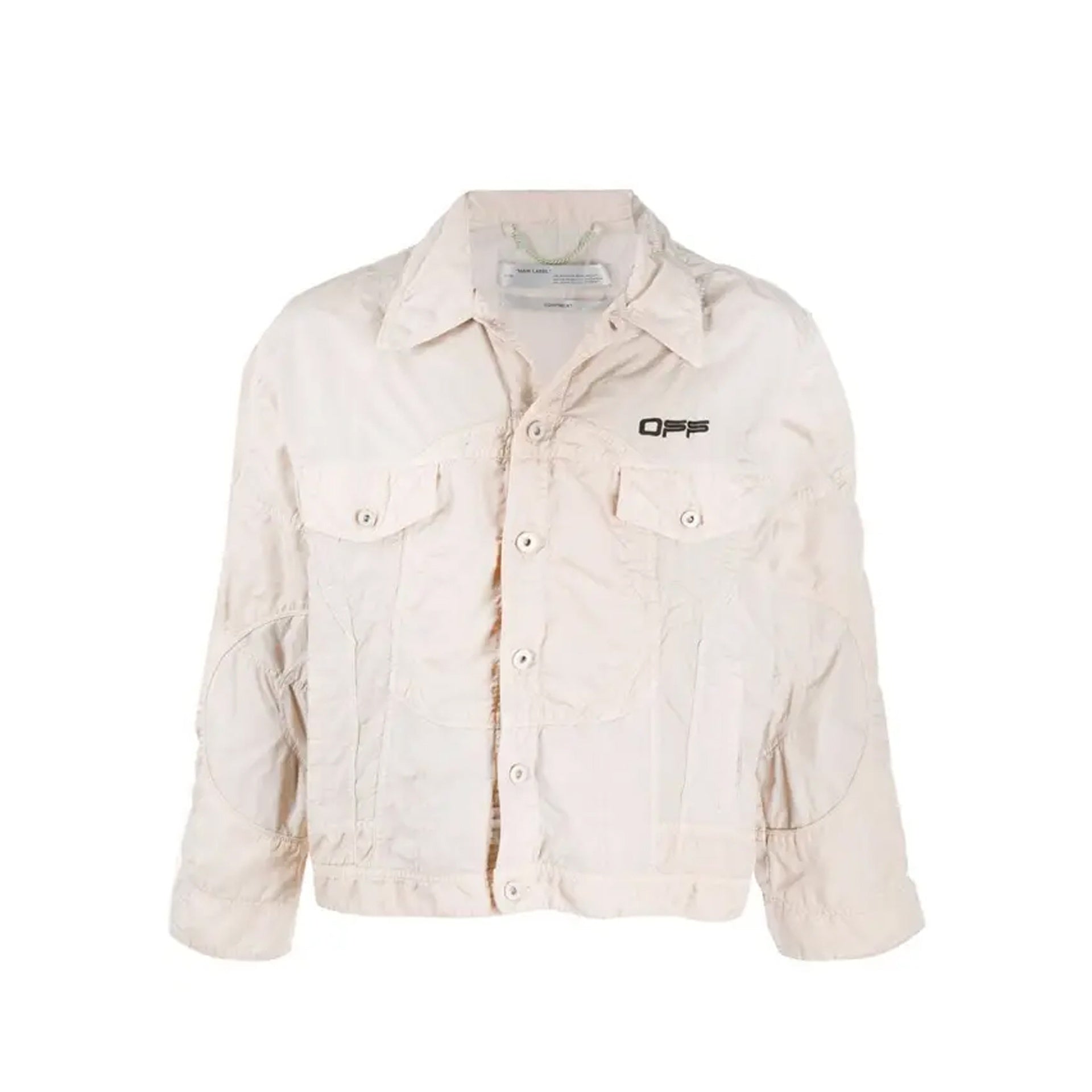 Off-White Logo Windbreaker Bomber Jacket Beige Polyamide