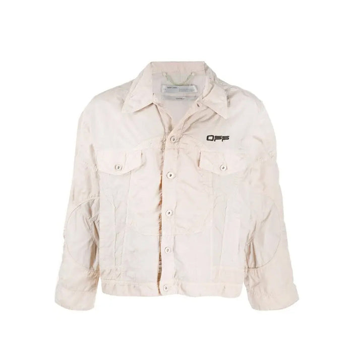 Off-White Logo Windbreaker Bomber Jacket Beige Polyamide