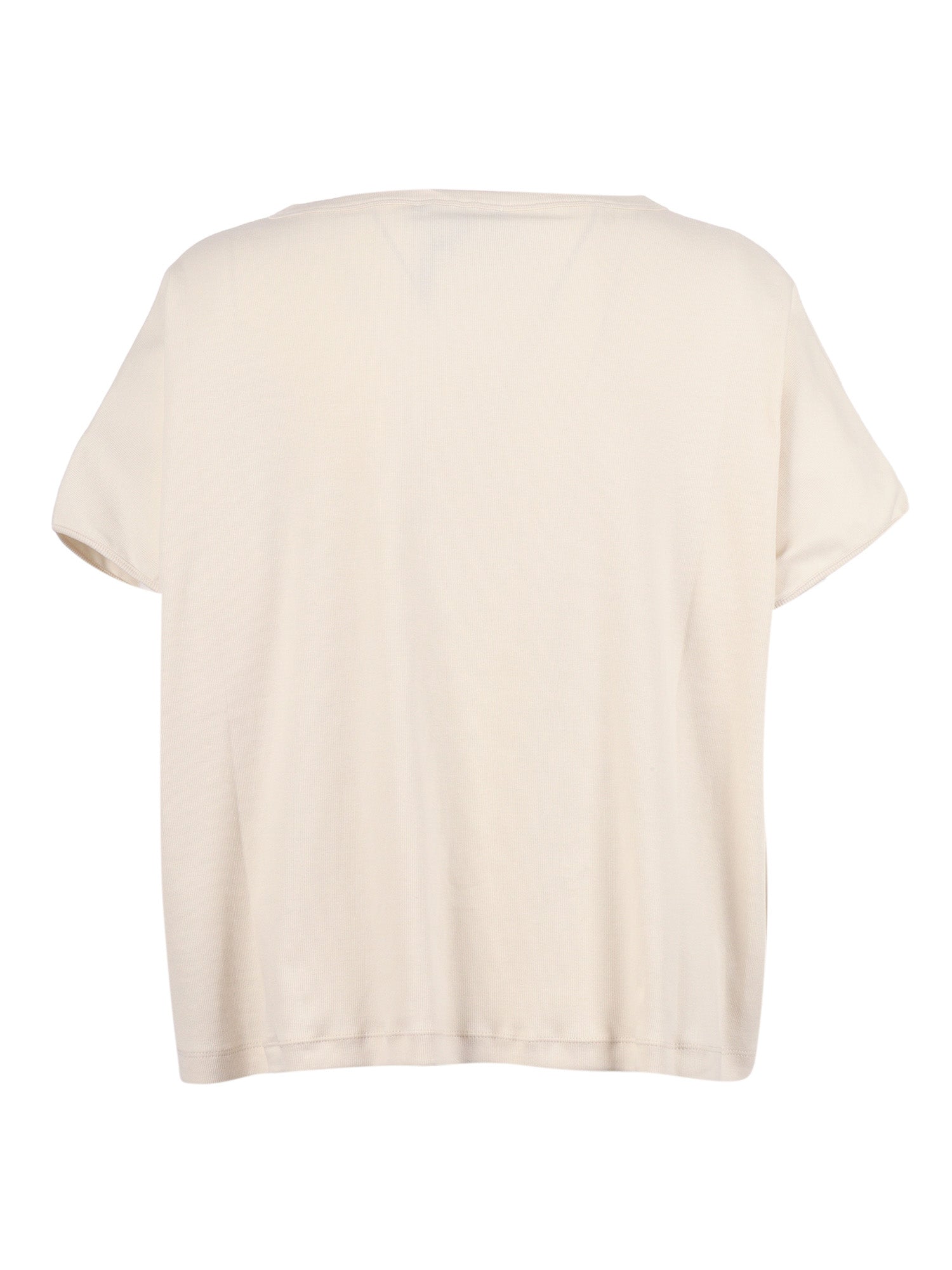 Ribbed Jersey T-Shirt With Knit Detail On Shoulder White Cotton Elastane