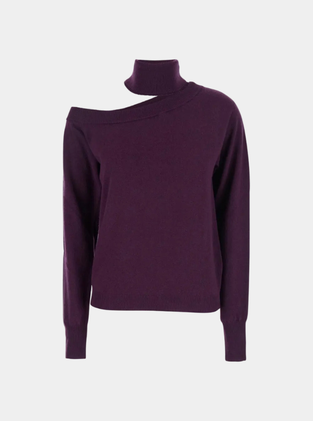 Maglia Scollata Misto Cashmere Con Collo Staccato Melanzana 18 Maglieria