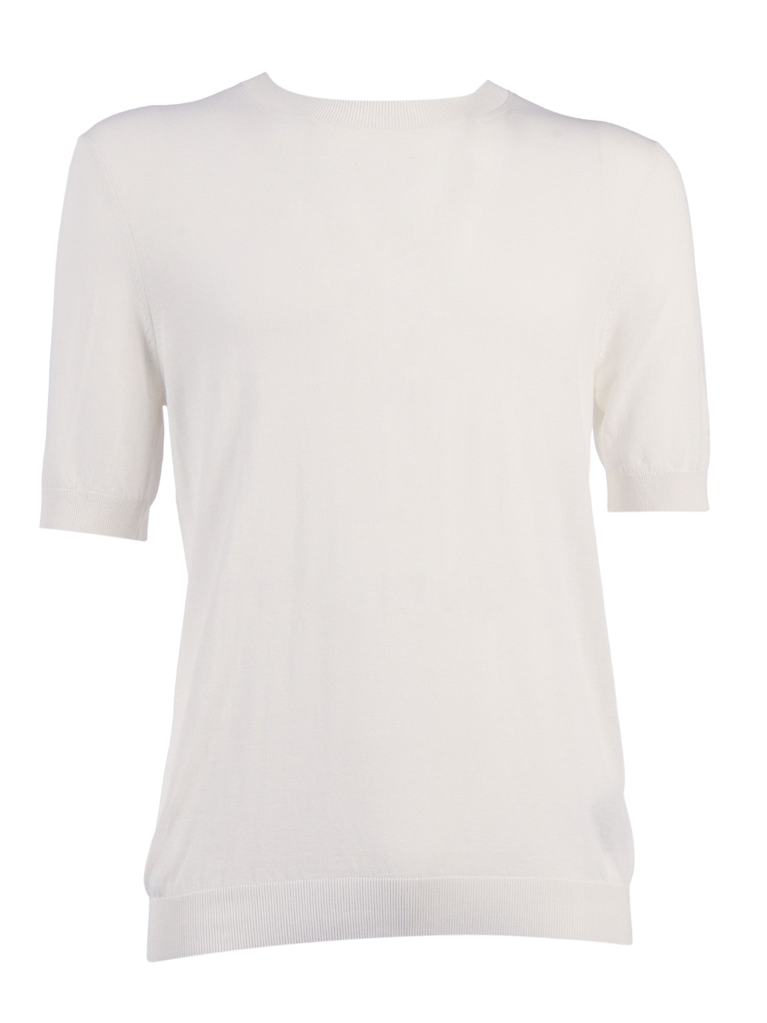 Short Sleeve Pullover White Cotton Turtleneck